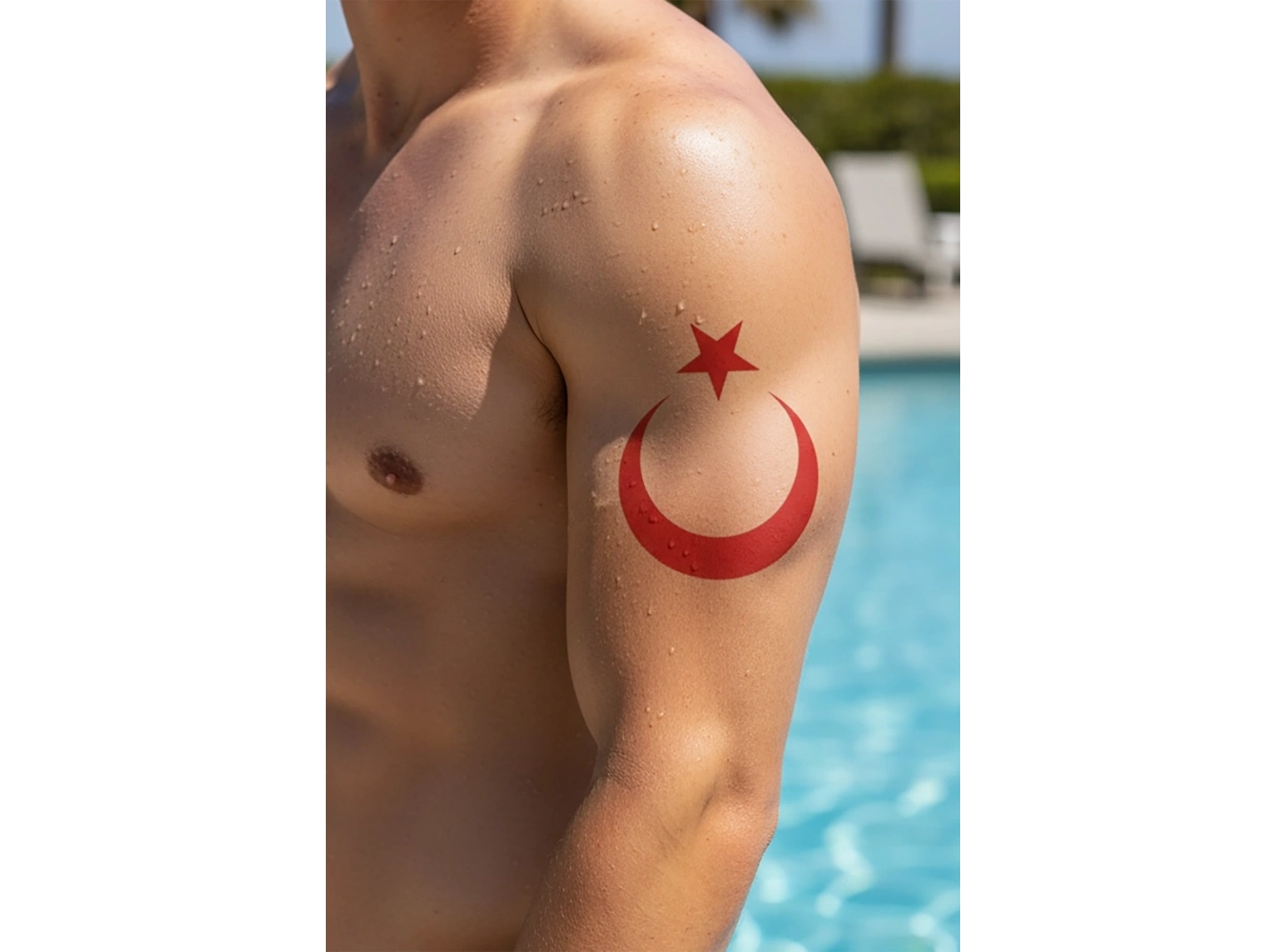 Geçici Kırmızı Türk Bayrağı - Ayyıldız Dövme Tattoo