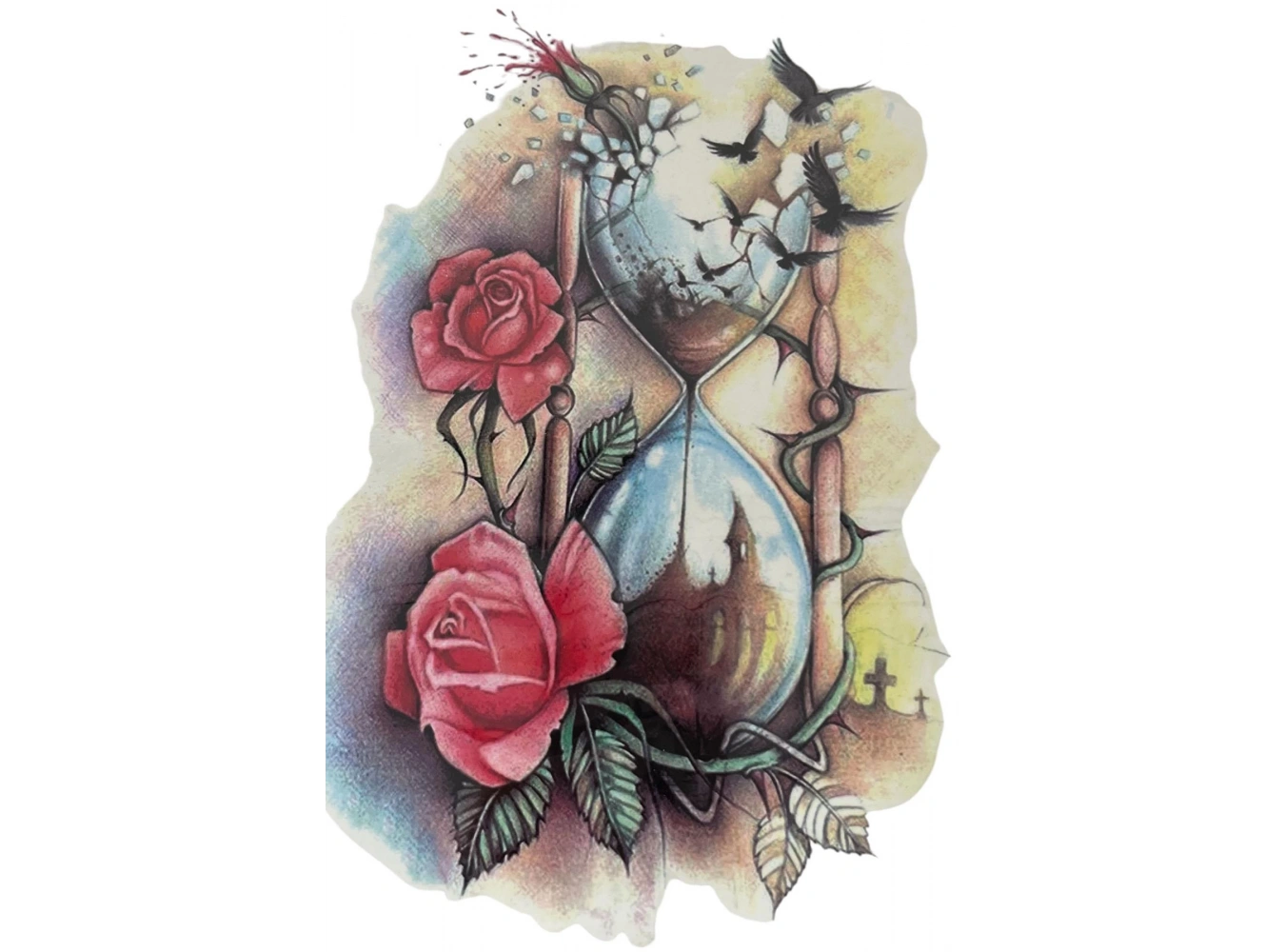 Geçici Kum Saati Ve Çiçek Figürlü Dövme Tattoo