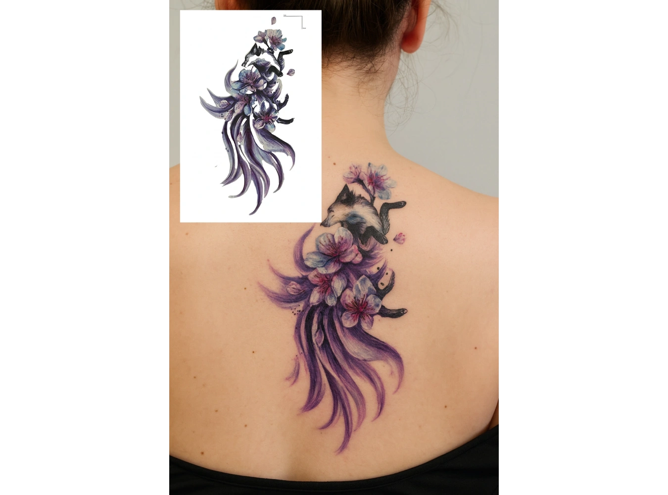 Geçici Kurt Ve Çiçek Figürlü Dövme Tattoo