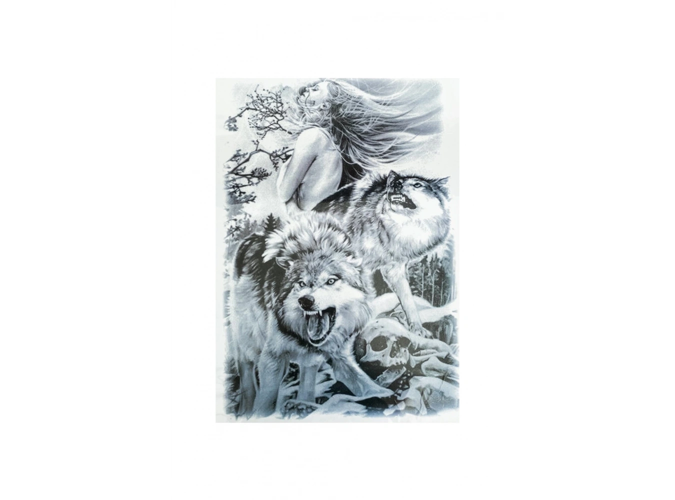 Geçici Kurt ve Kadın Modelli Sırt Dövme Tattoo