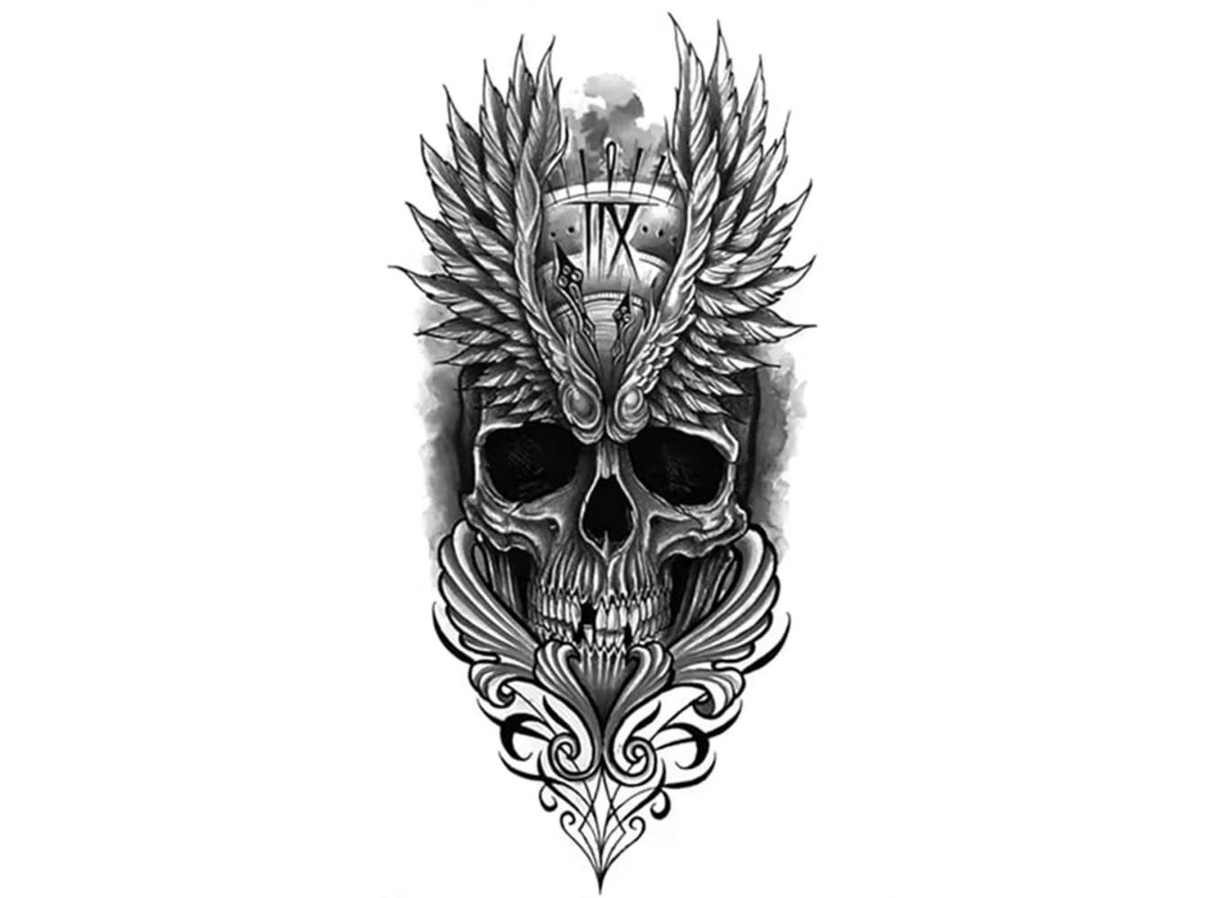 Geçici Kuru Kafa Figürlü Büyük Boy Dövme Tattoo