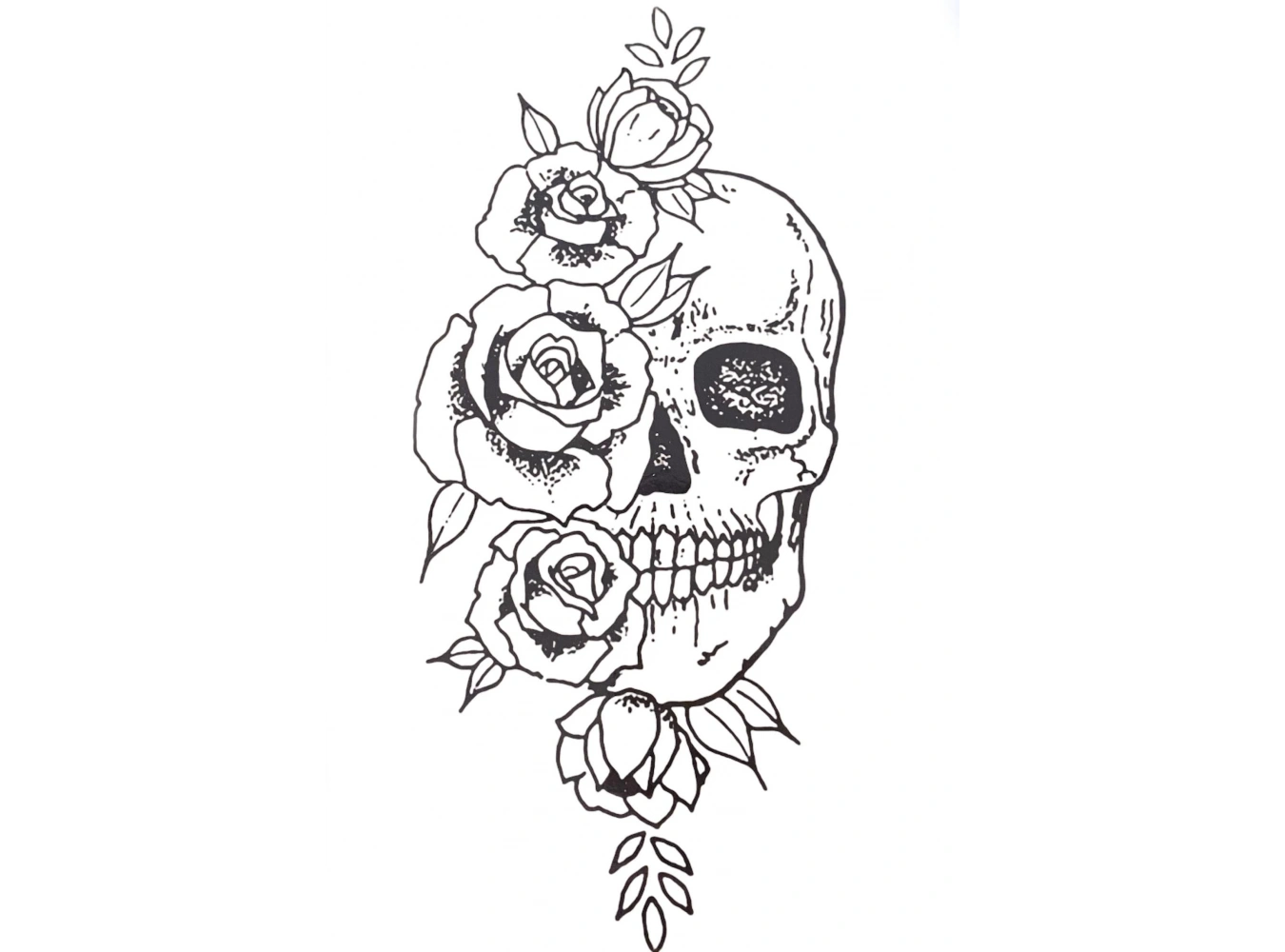 Geçici Kuru Kafa Ve Gül Figürlü Dövme Tattoo