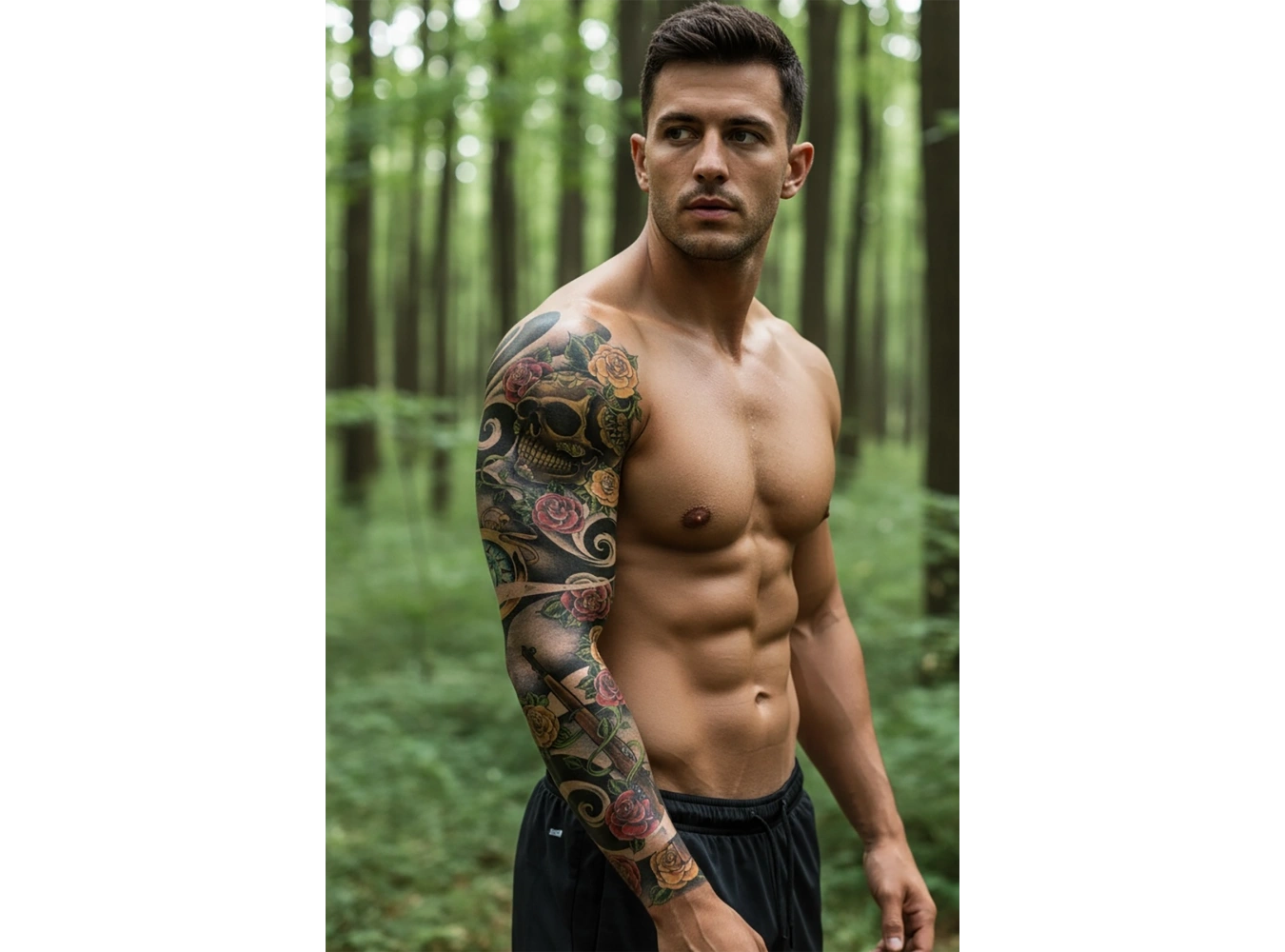 Geçici Kurukafa Çiçek ve Silah Kol Dövme Tattoo