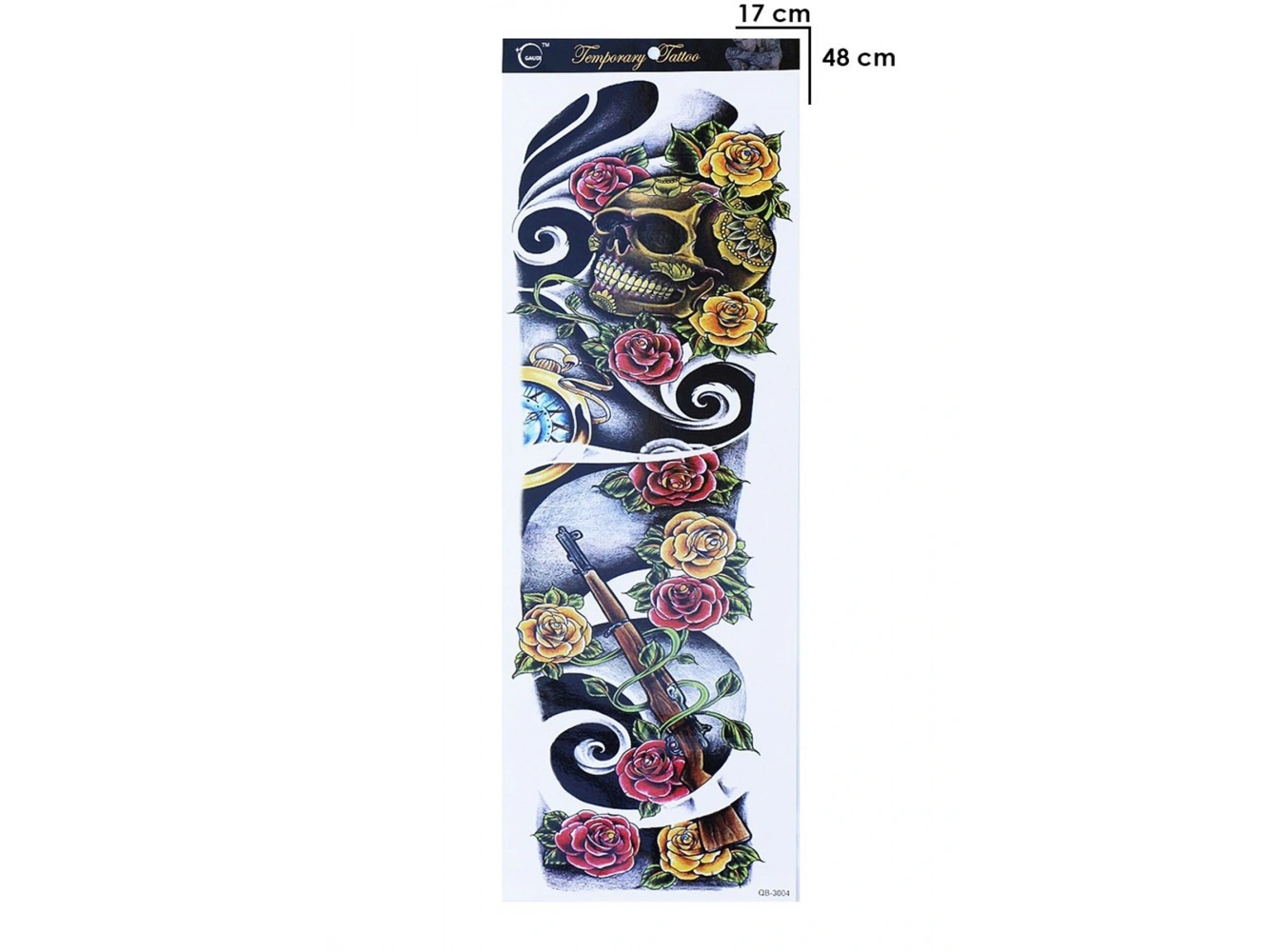 Geçici Kurukafa Çiçek ve Silah Kol Dövme Tattoo
