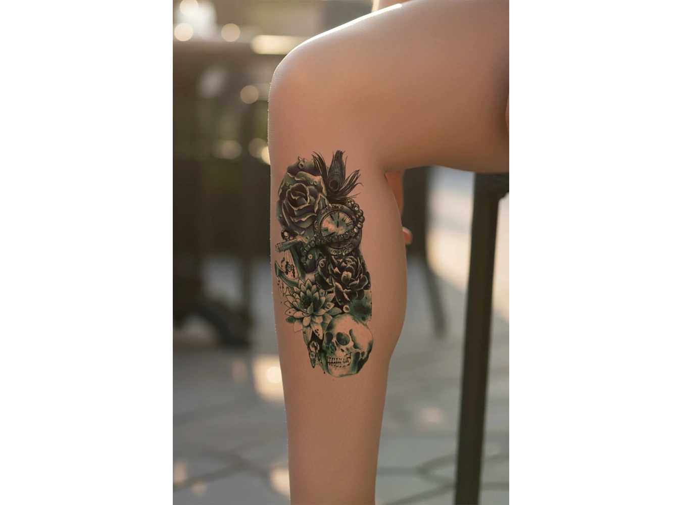 Geçici Kurukafa ve Gül Dövme Tattoo