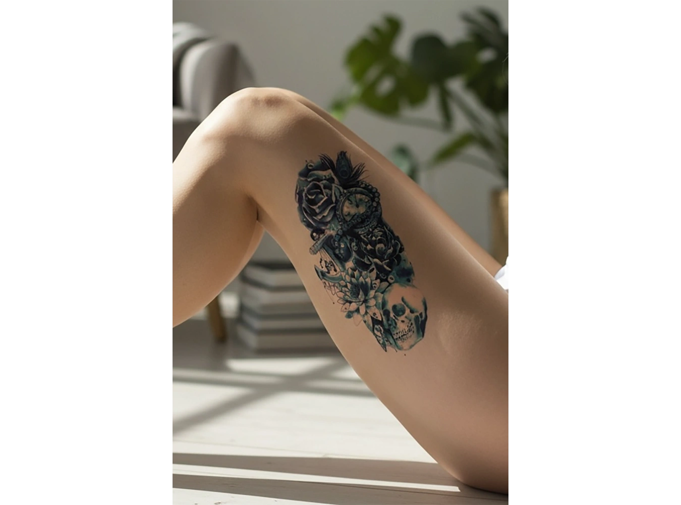 Geçici Kurukafa ve Gül Dövme Tattoo