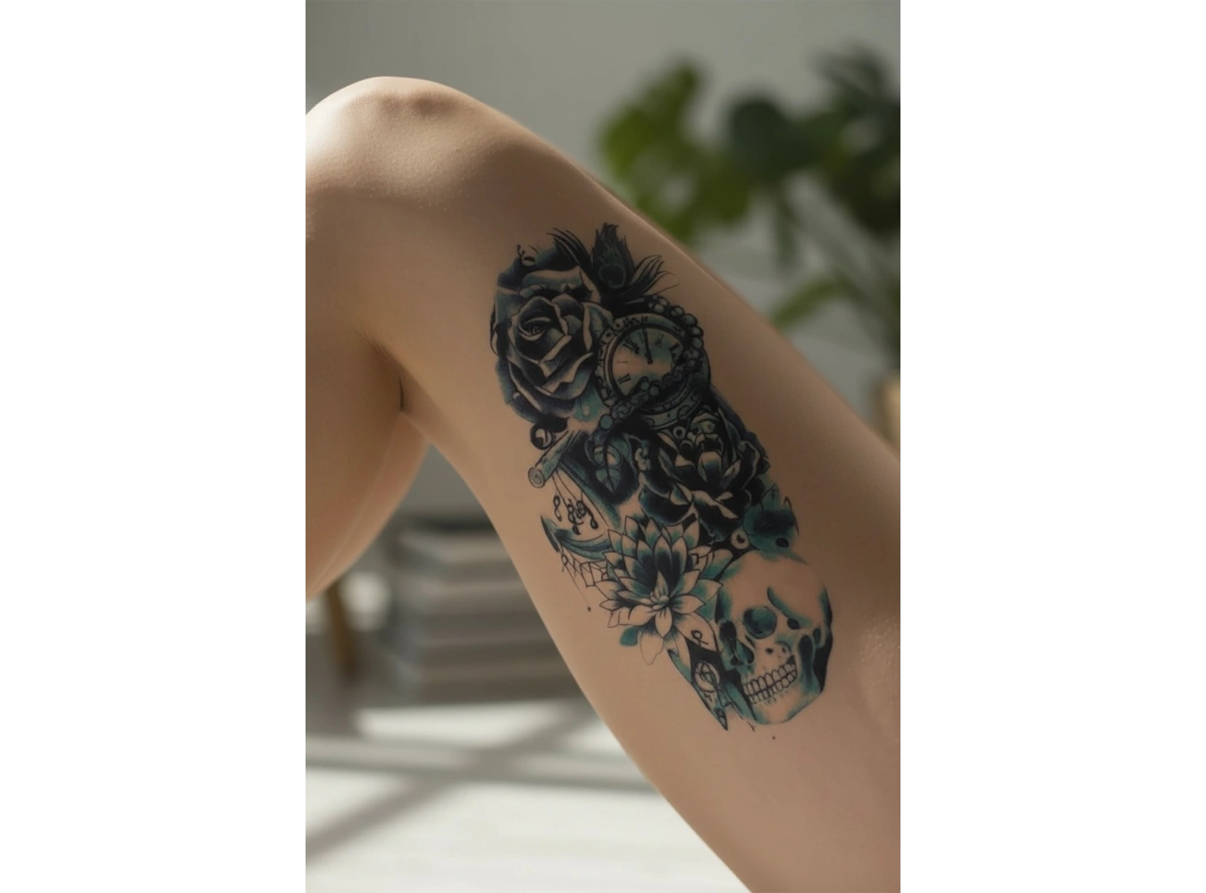 Geçici Kurukafa ve Gül Dövme Tattoo