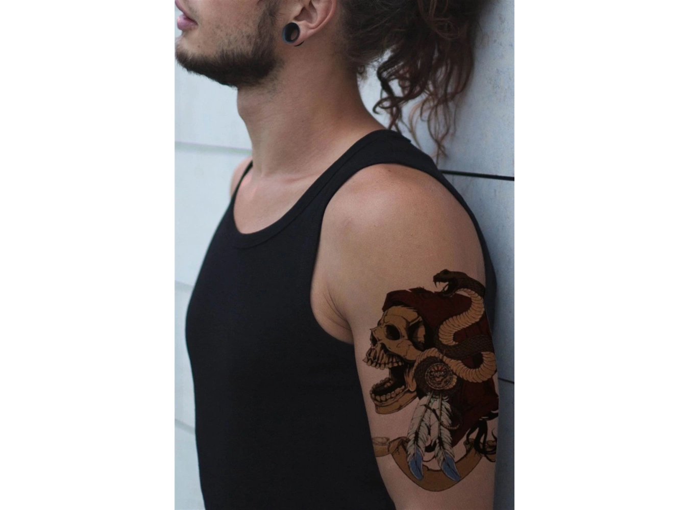 Geçici Kurukafa ve Yılan Dövme Tattoo