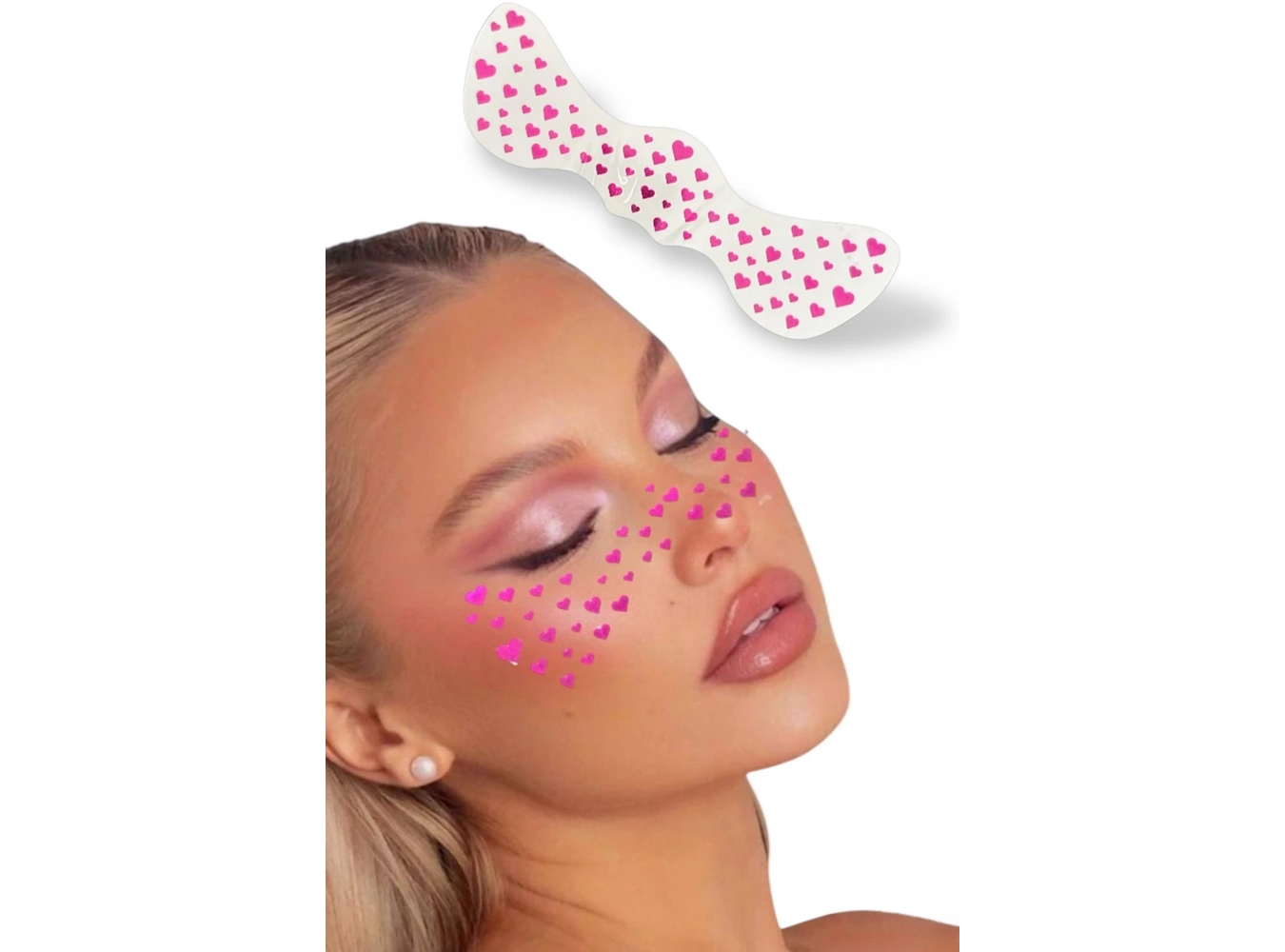 Geçici Pembe Kalp Çil Makyaj Bandı Glitter Parıltılı Simli Bant / Tattoo