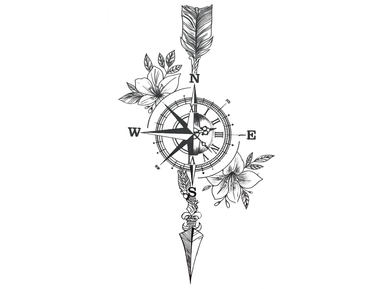 Geçici Pusula Figürlü Mini Dövme Tattoo