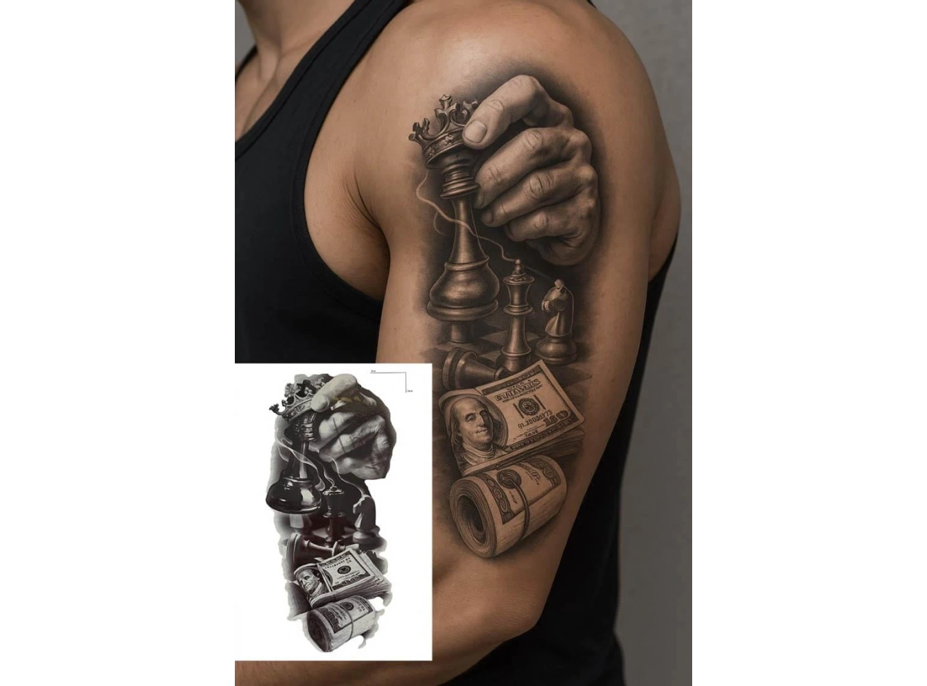 Geçici Satranç Ve Dolar Figürlü Dövme Tattoo