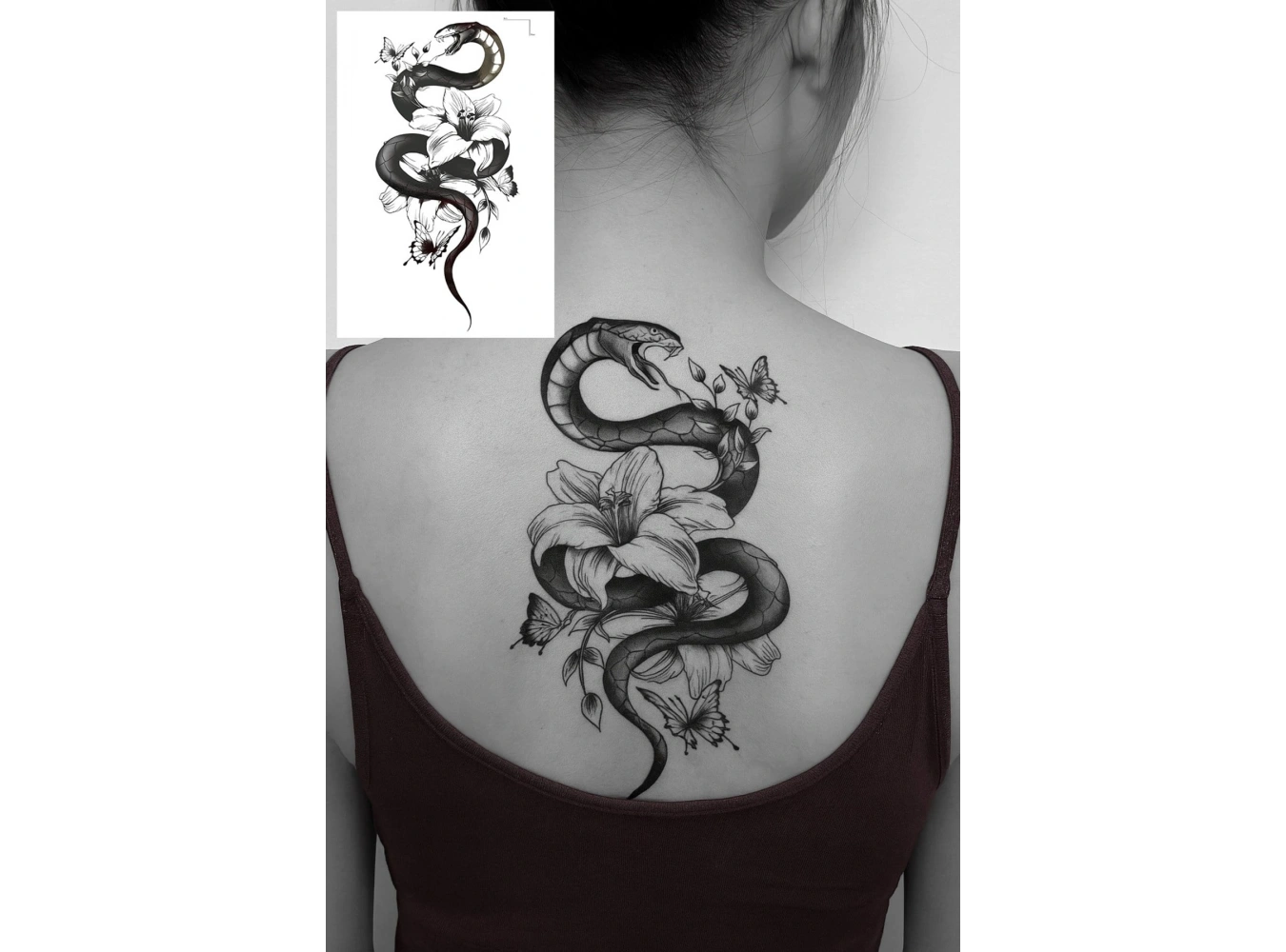 Geçici Yılan Ve Çiçek Figürlü Dövme Tattoo