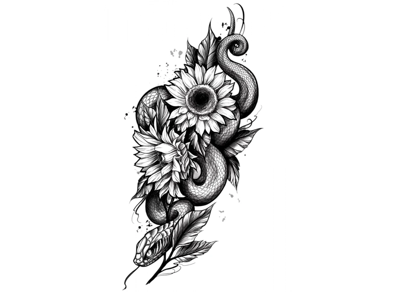 Geçici Yılan Ve Çiçek Figürlü Dövme Tattoo