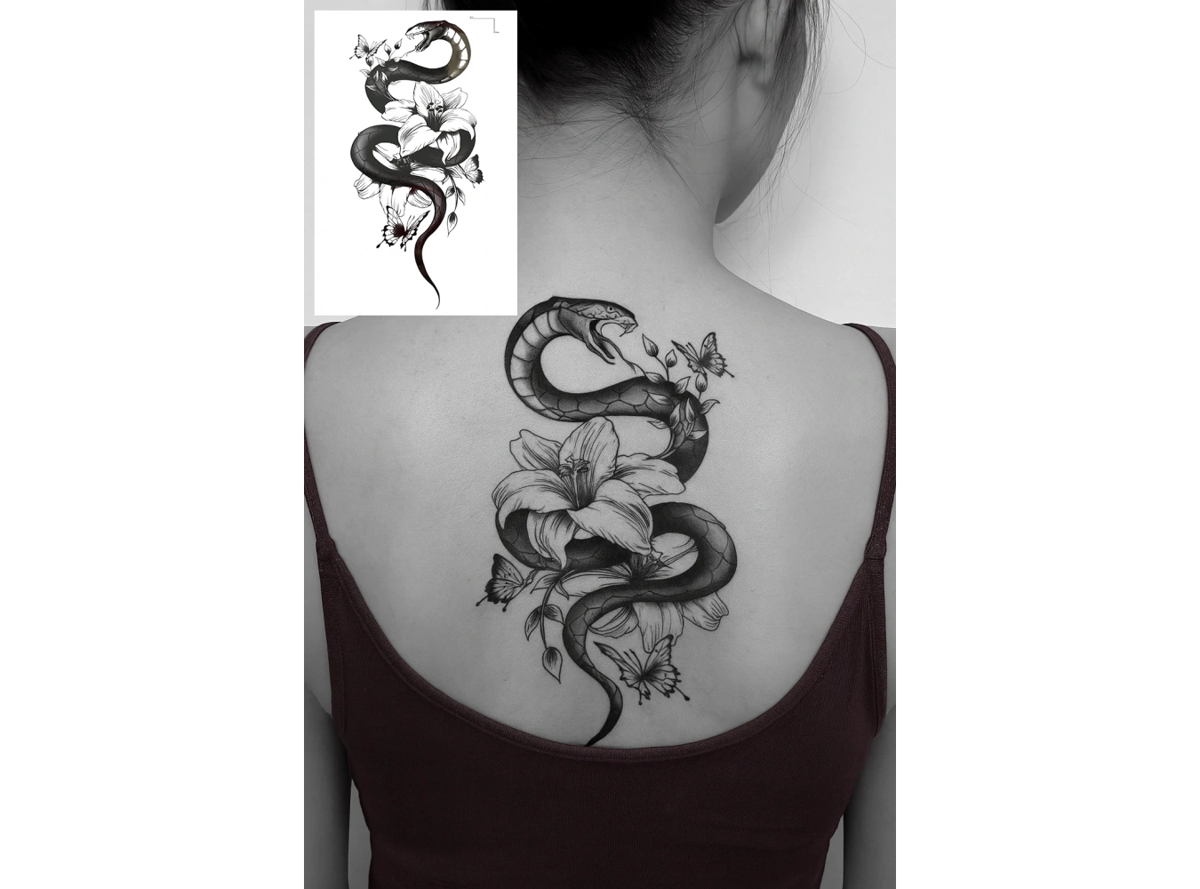 Geçici Yılan Ve Çiçek Figürlü Dövme Tattoo