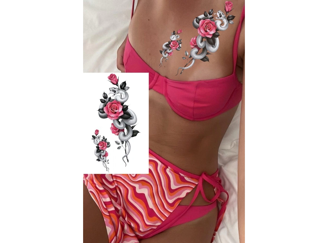 Geçici Yılan Ve Gül Figürlü Dövme Tattoo