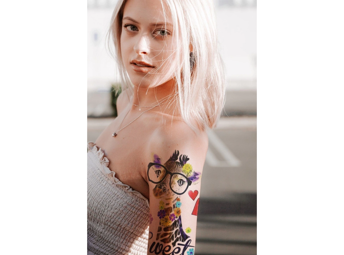 Geçici Zürafa, Kalp, Yazılı Dövme Tattoo