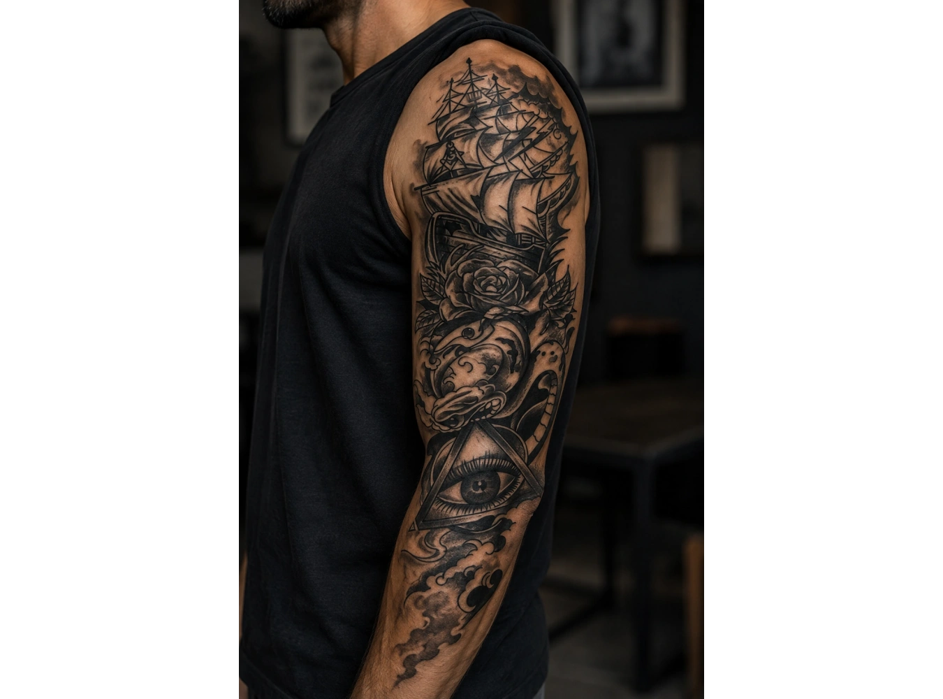 Gemi Figürlü Sonradan Kararan Yarı Kalıcı Geçici Kol Dövme Tattoo