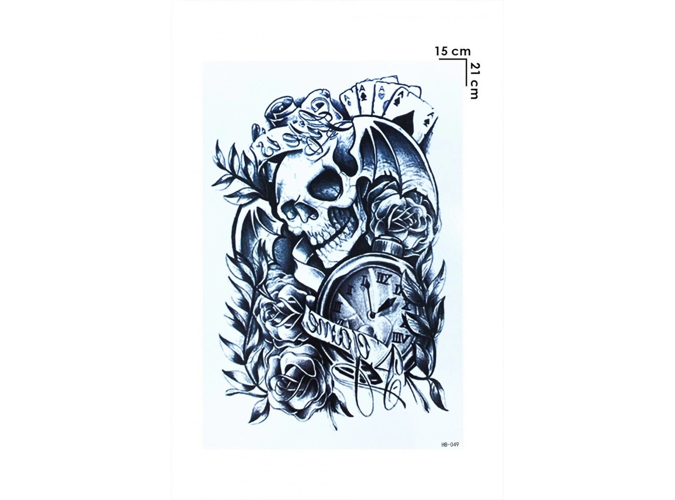 Gerçekçi Geçici Kurukafa ve Saat Dövme Tattoo