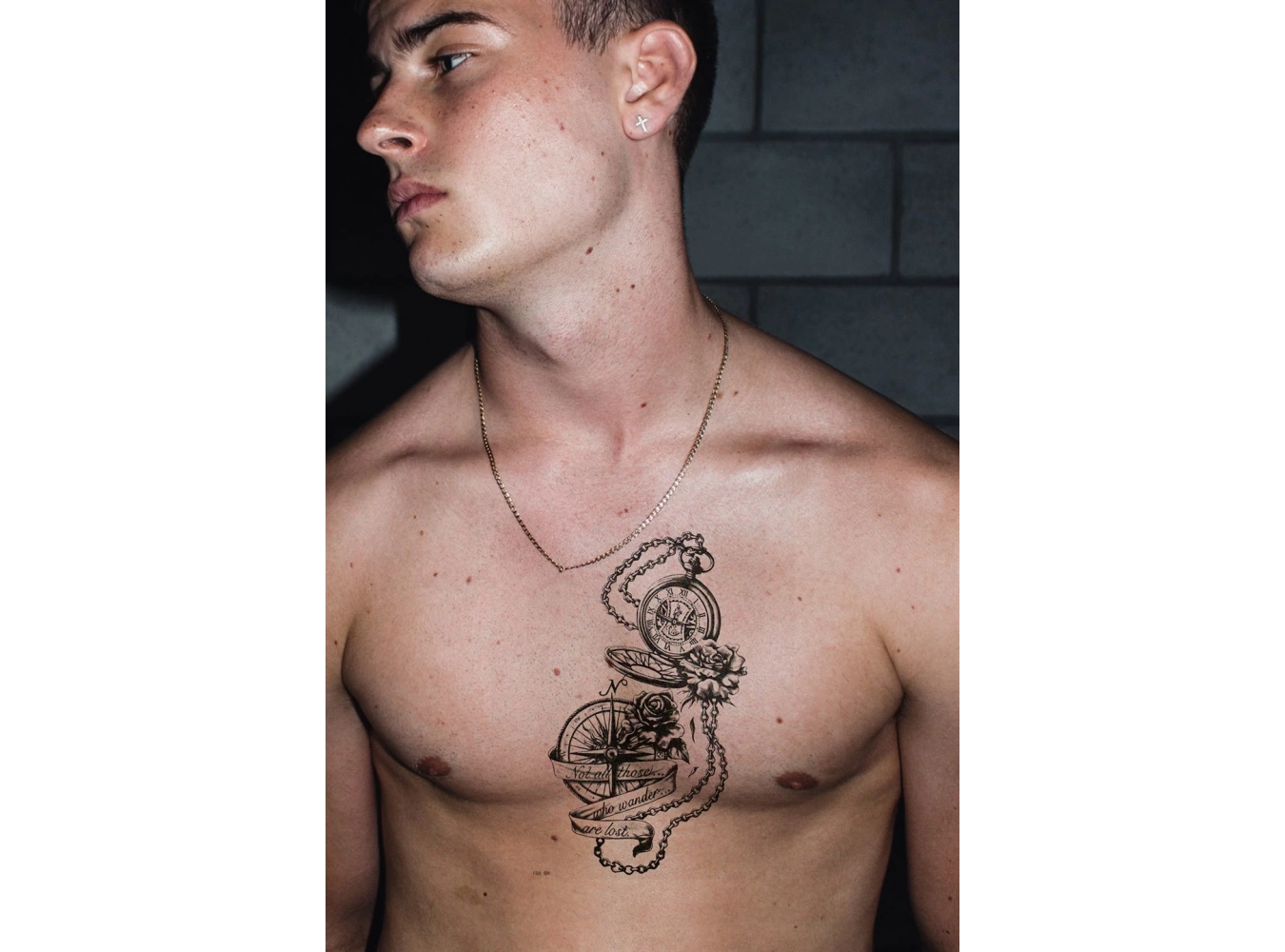 Gerçekçi Geçici Pusula ve Köstekli Saat Dövme Tattoo