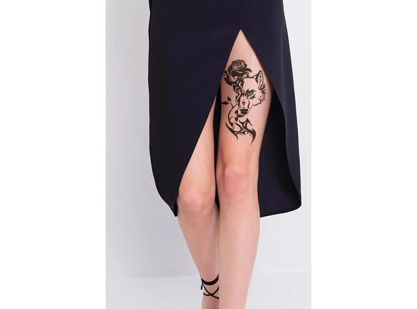 Gerçekçi Geçici Tribal Kurt Ve Gül Dövme Tattoo