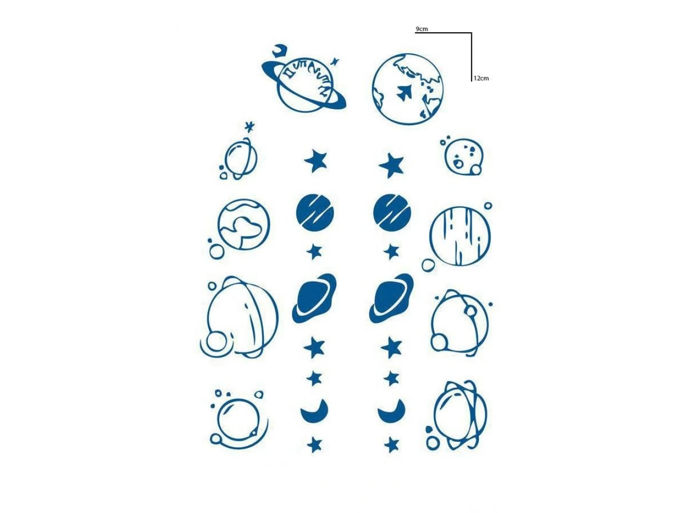 Gezegen Figürlü 12 Saat Sonra Kararan Geçici Dövme Tattoo