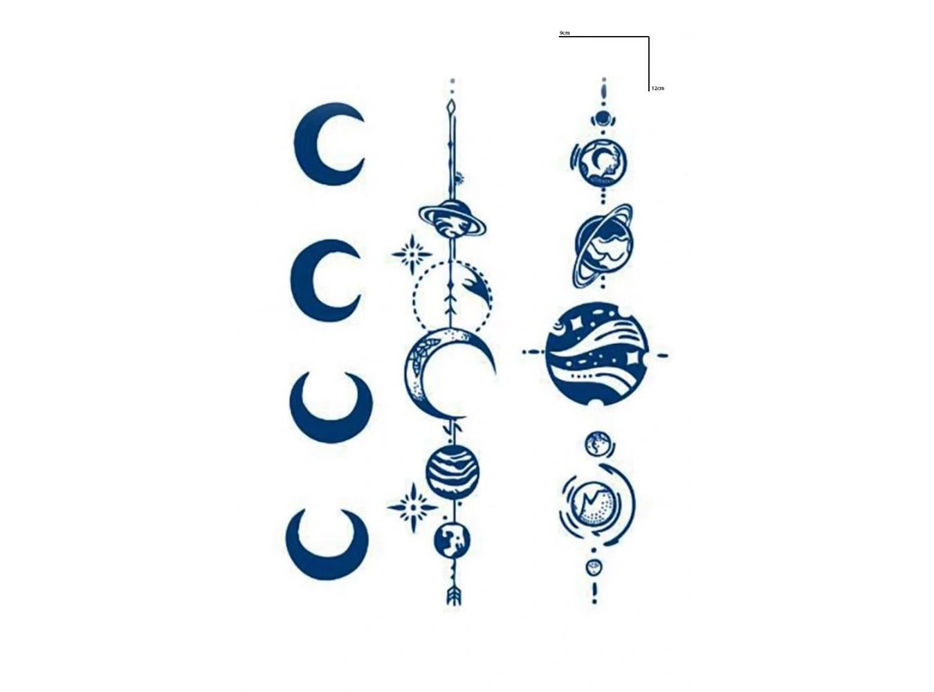 Gezegen Ve Ay Figürlü 12 Saat Sonra Kararan Geçici Dövme Tattoo