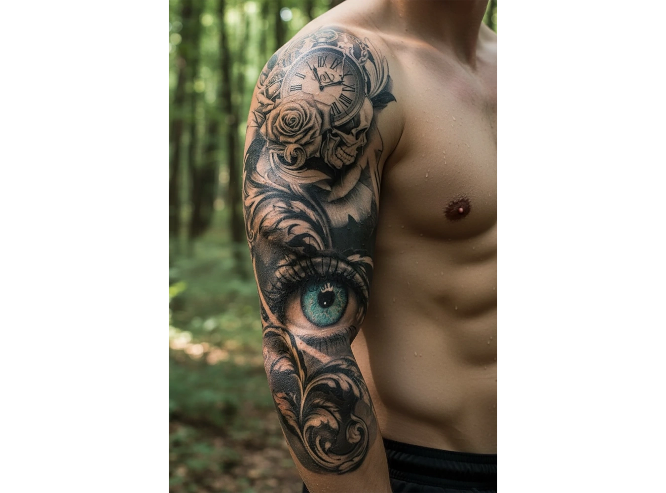 Göz Ve Gül Detaylı Kol Dövme Tattoo