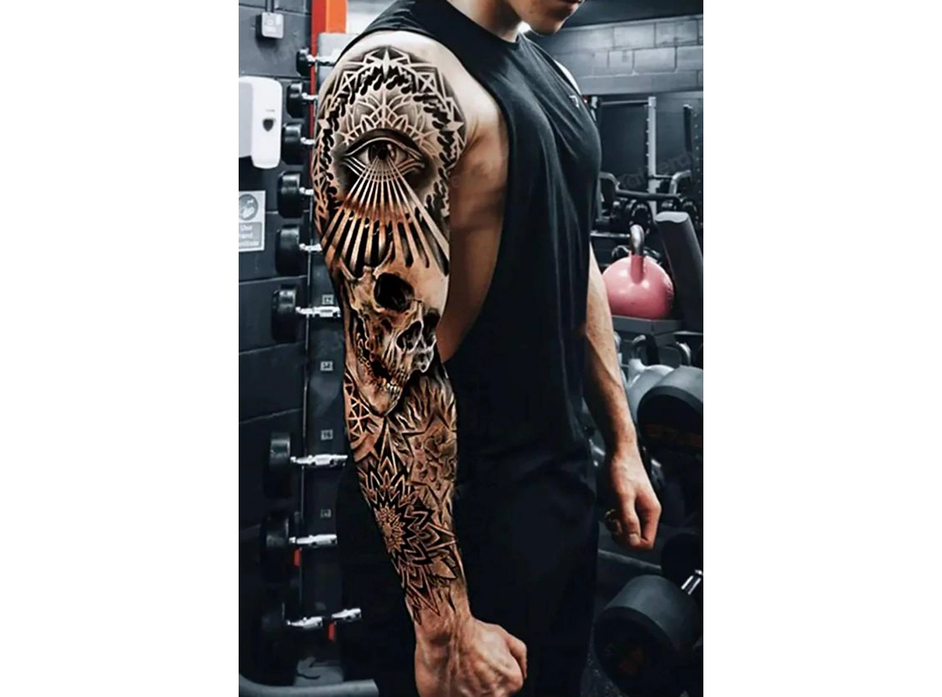 Göz Ve Kuru Kafa Figürlü 12 Saat Sonra Kararan Geçici Kol Dövme Tattoo