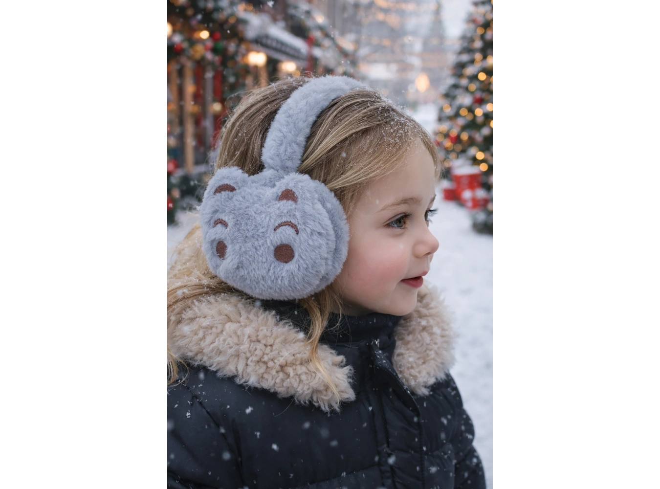 Gri Renk Ayıcık Figürlü Peluş Kulaklık