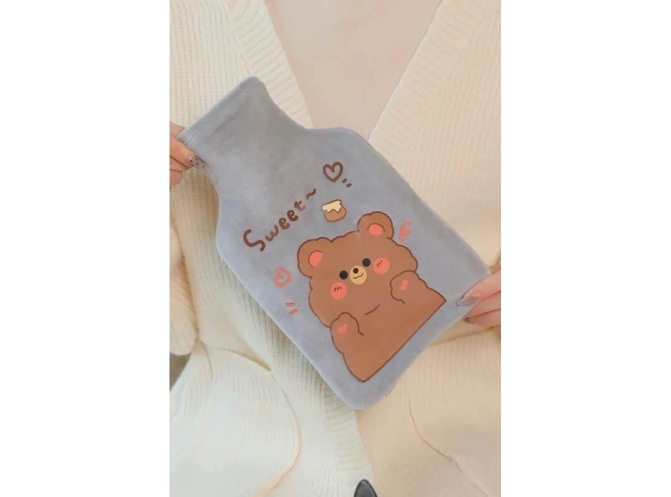 Gri Renk Ayıcık Figürlü Peluş Sıcak Su Torbası