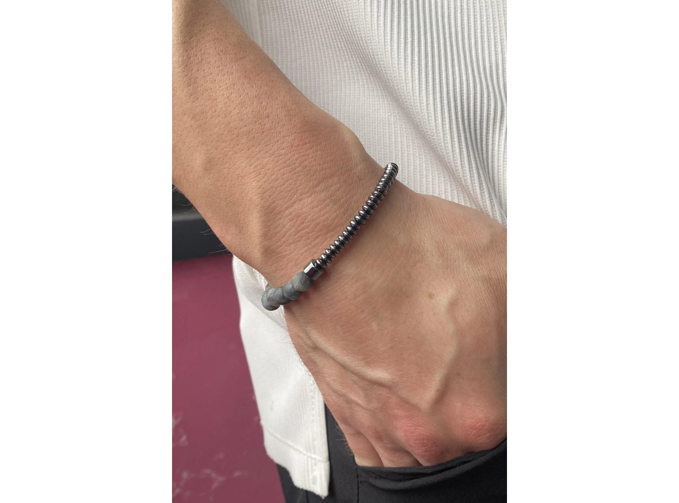 Gri Renk Boncuk Erkek Bileklik