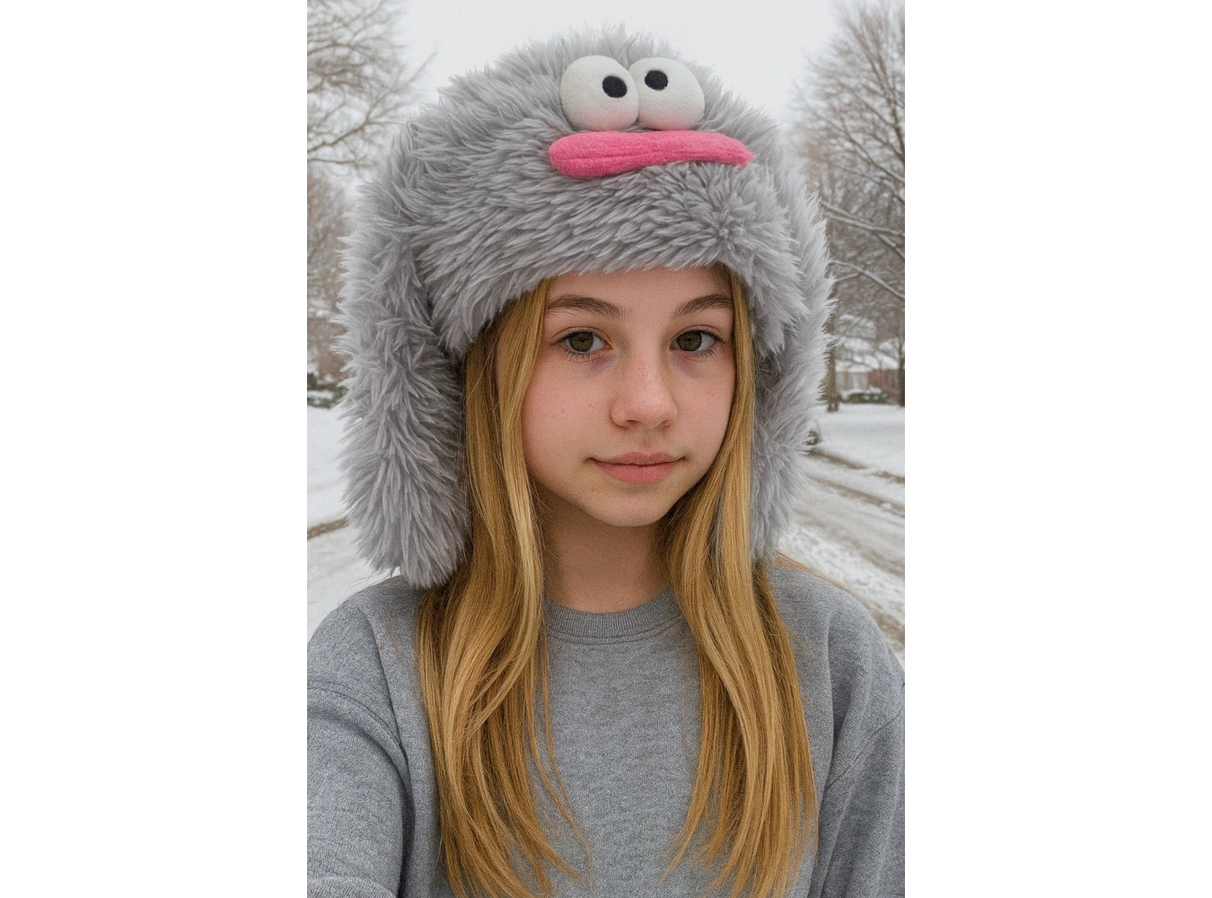 Gri Renk Canavar Figürlü Peluş Şapka