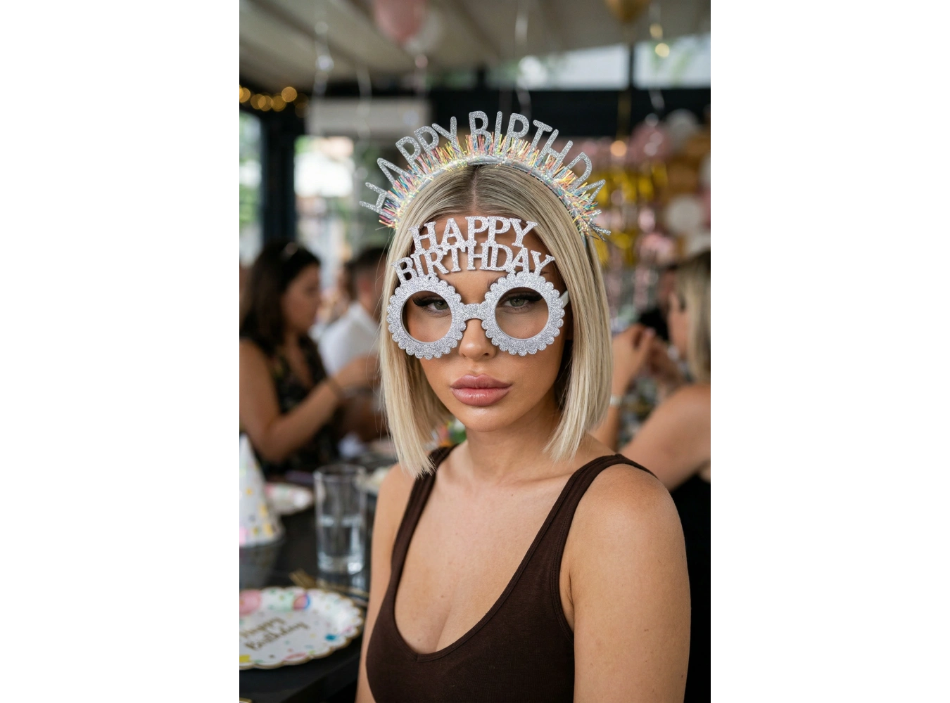 Gri Renk Happy Birthday Yazılı Gözlük Ve Taç