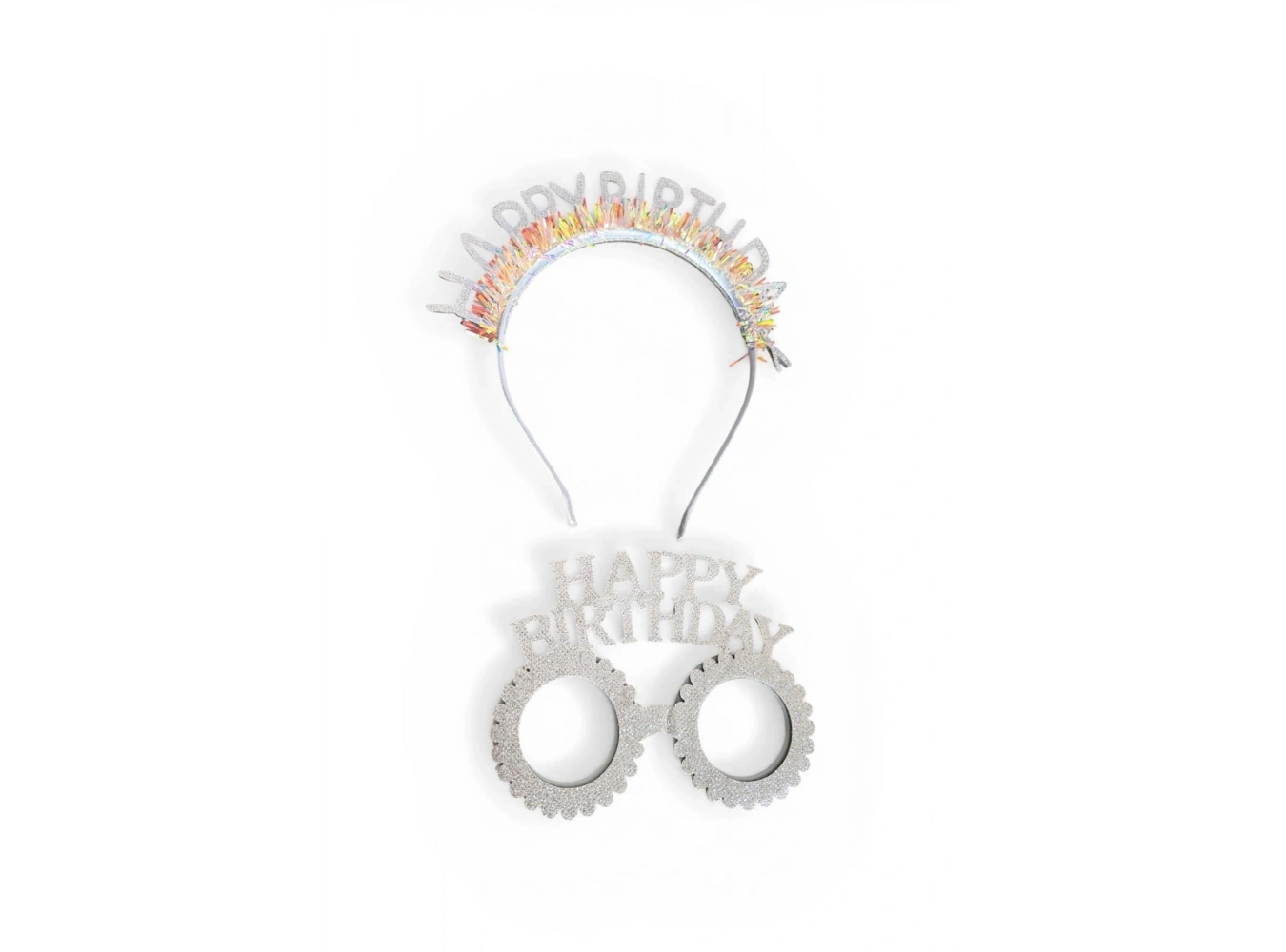 Gri Renk Happy Birthday Yazılı Gözlük Ve Taç