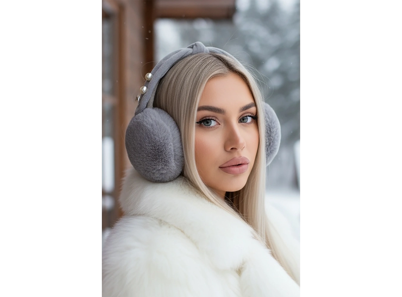 Gri Renk İnci Detaylı Kulaklı Çocuk Peluş Kulaklık