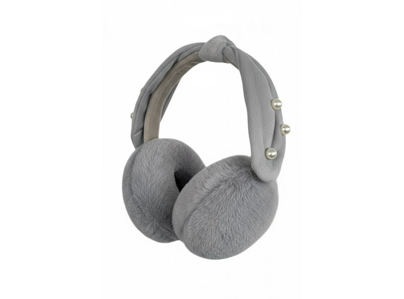 Gri Renk İnci Detaylı Kulaklı Çocuk Peluş Kulaklık