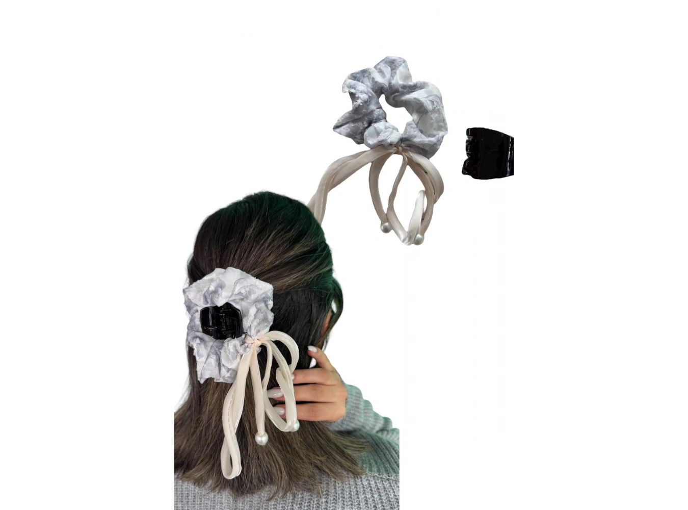 Gri Renk İnci Detaylı Mandal/Simit Toka