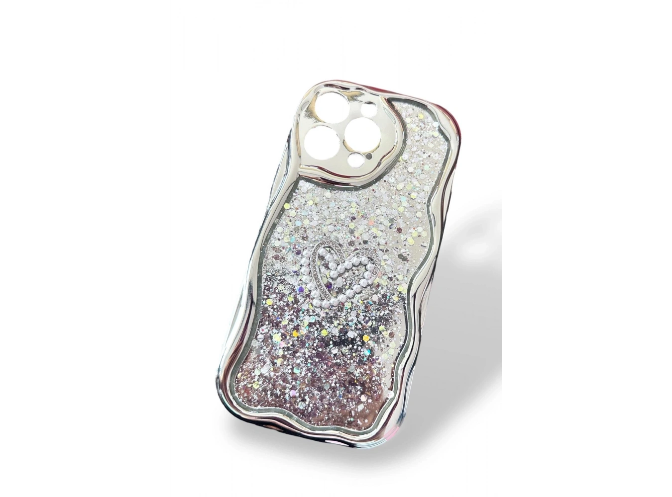 Gri Renk Kalp Figürlü Sim Detaylı 14 Pro Max Telefon Kılıfı