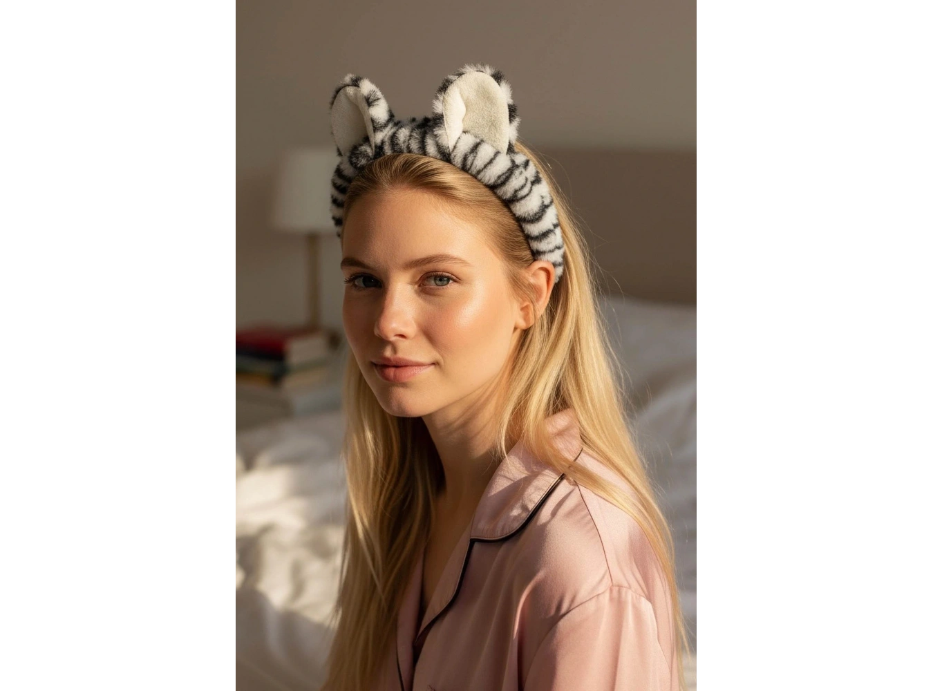 Gri Renk Kulak Detaylı Peluş Saç Bandı