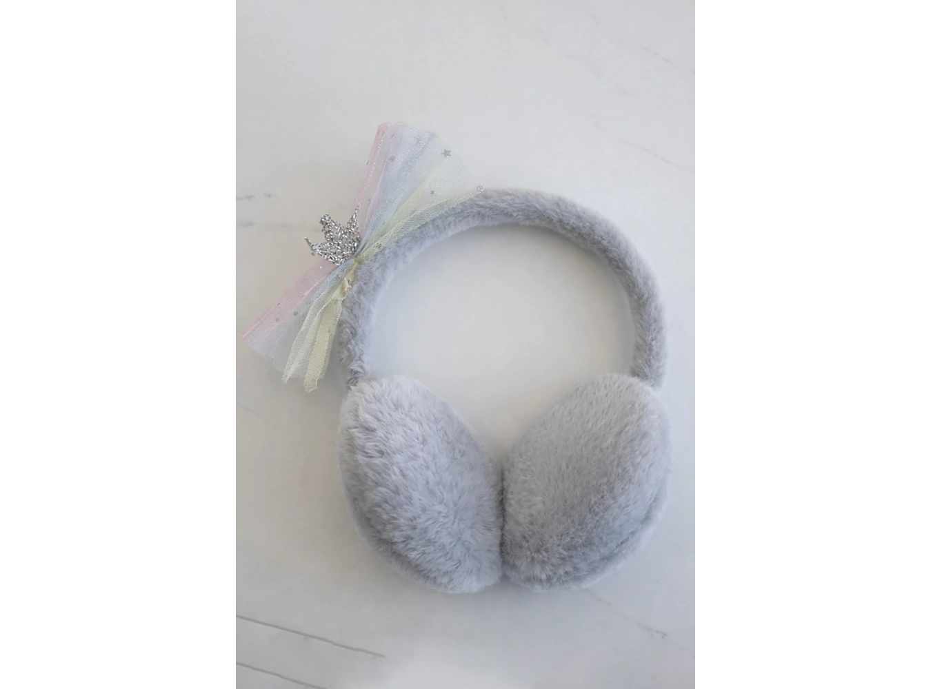 Gri Renk Kurdele Figürlü Peluş Kulaklık