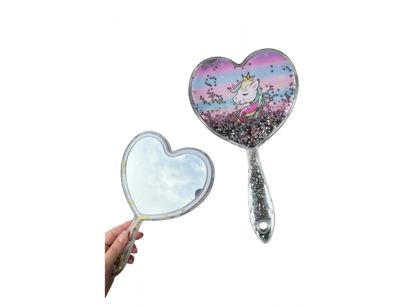 Gri Renk Pul Detaylı Unicorn Figürlü El Aynası