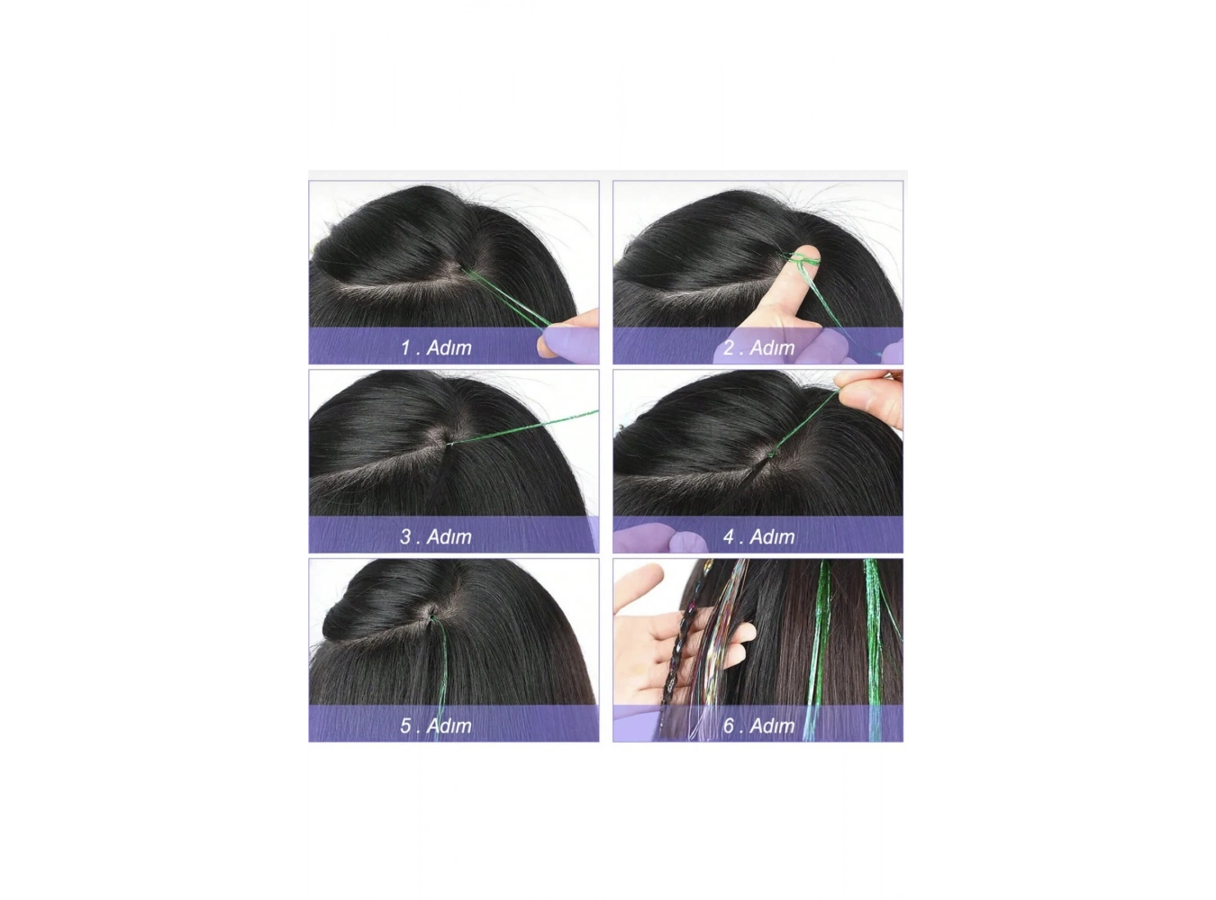Gri Renk Simli Yan Postiş Hair Tinsel Shiny Hair (50 Cm)