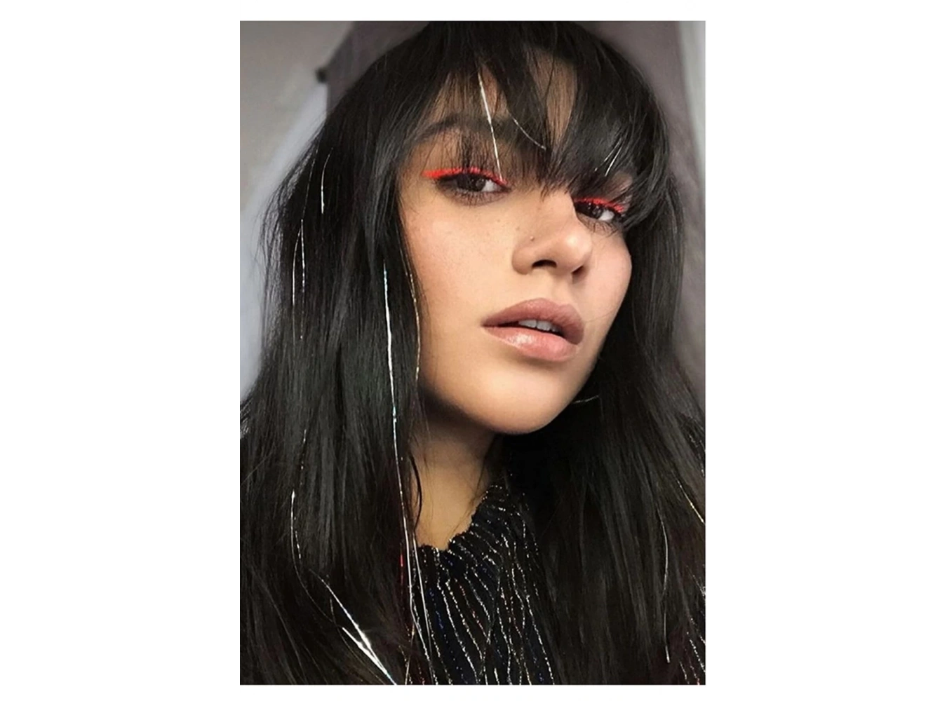 Gri Renk Simli Saç Aksesurı/ Saç Işıltısı Yan Postiş 50 Cm