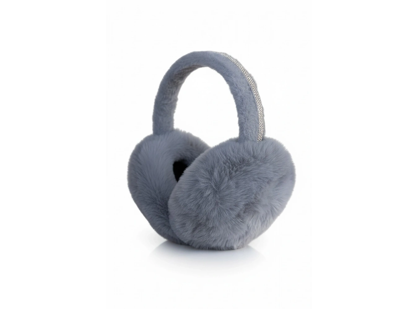 Gri Renk Taş Detaylı Peluş Kulaklık