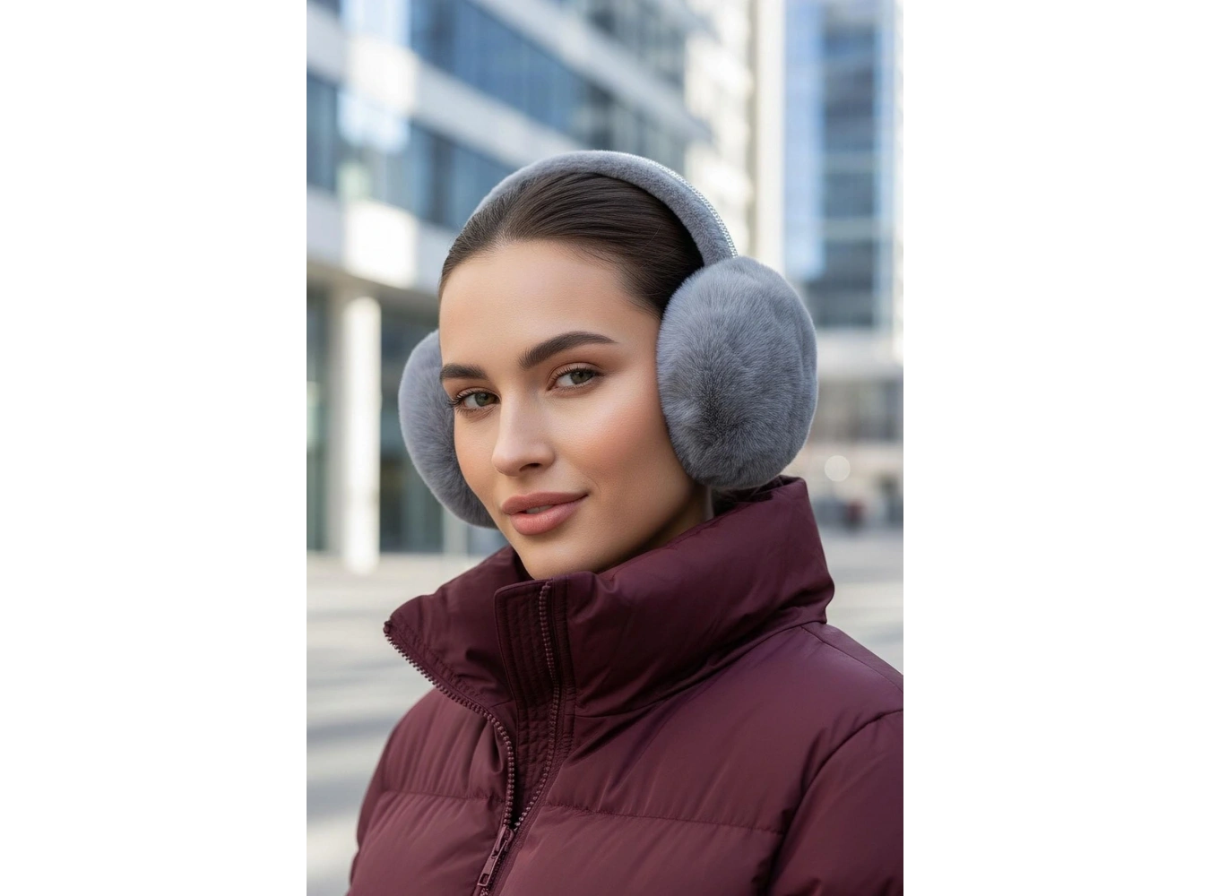 Gri Renk Taş Detaylı Peluş Kulaklık