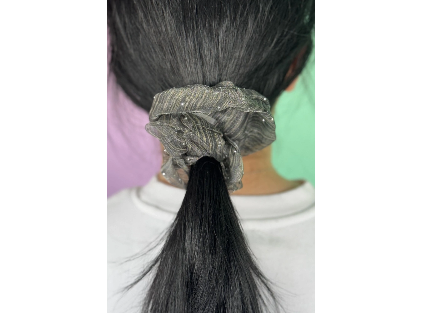 Gri Renk Taşlı Organze Simit Toka