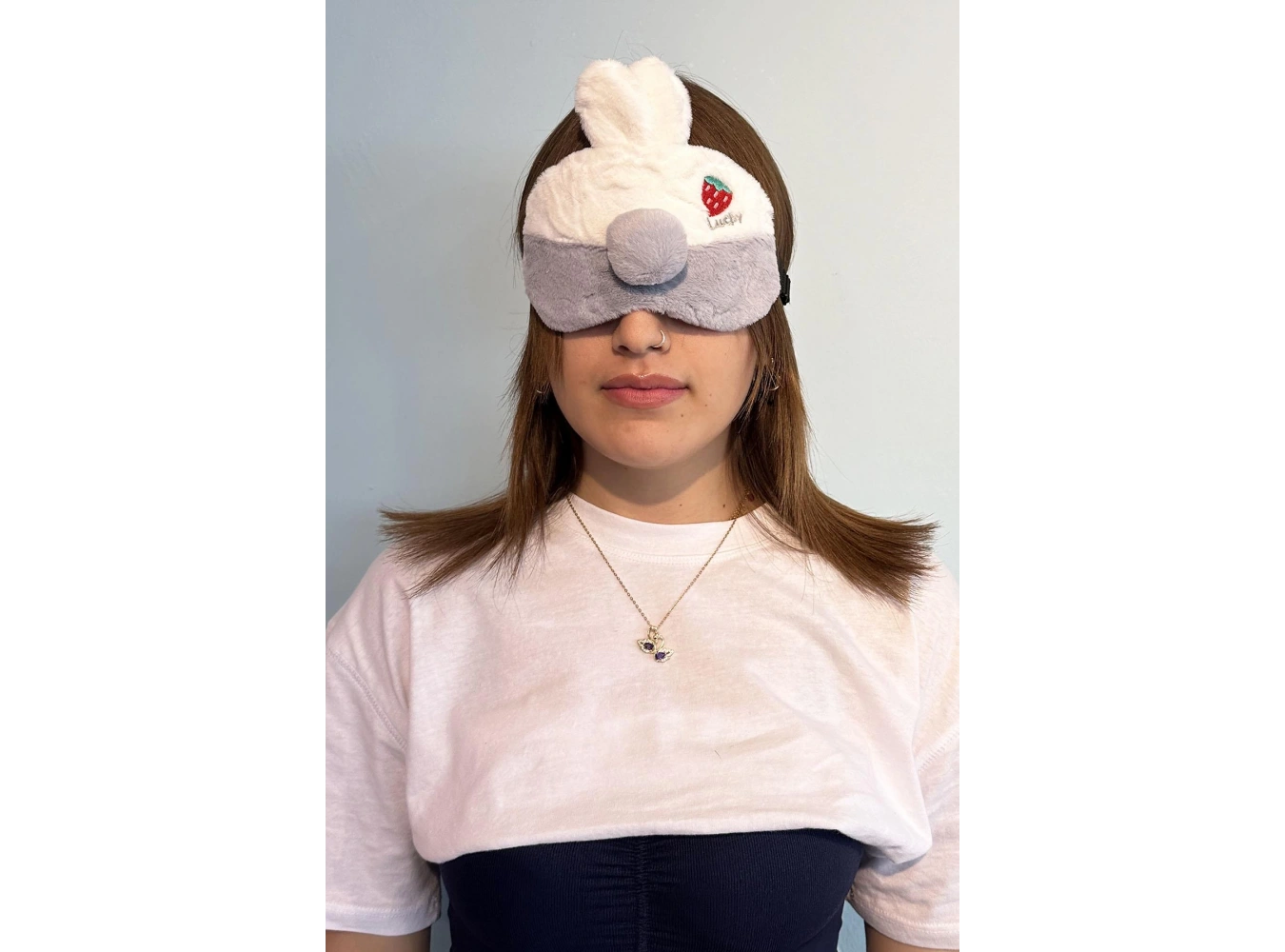 Gri Renk Tavşan Figürlü Peluş Uyku Bandı