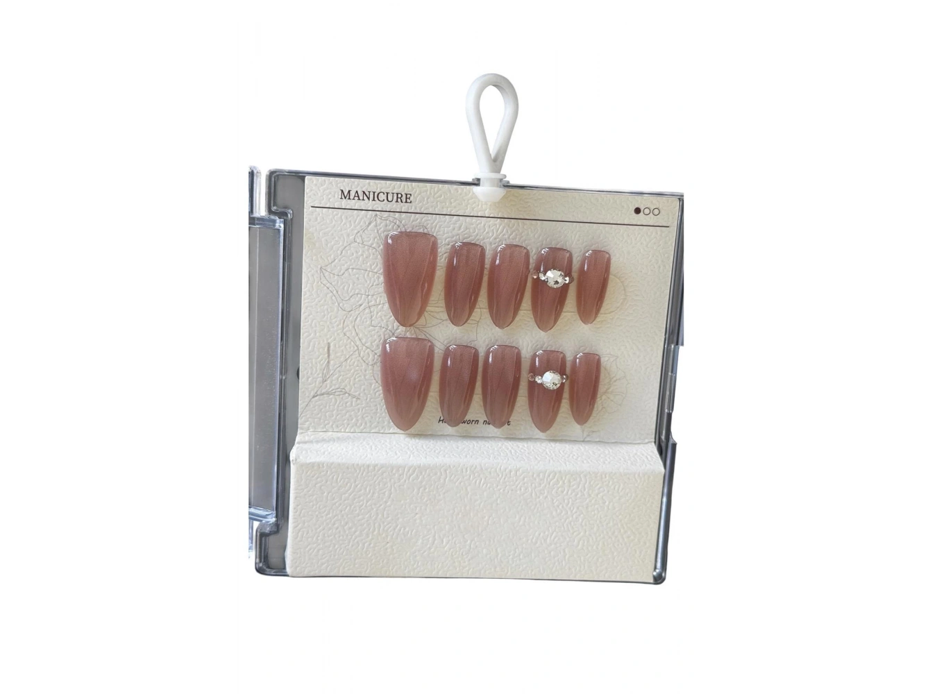 Gül Kurusu Renk Taş Detaylı Jel Tırnak Görünümlü 10lu Takma Tınak Set (Yapıştırıcılı)