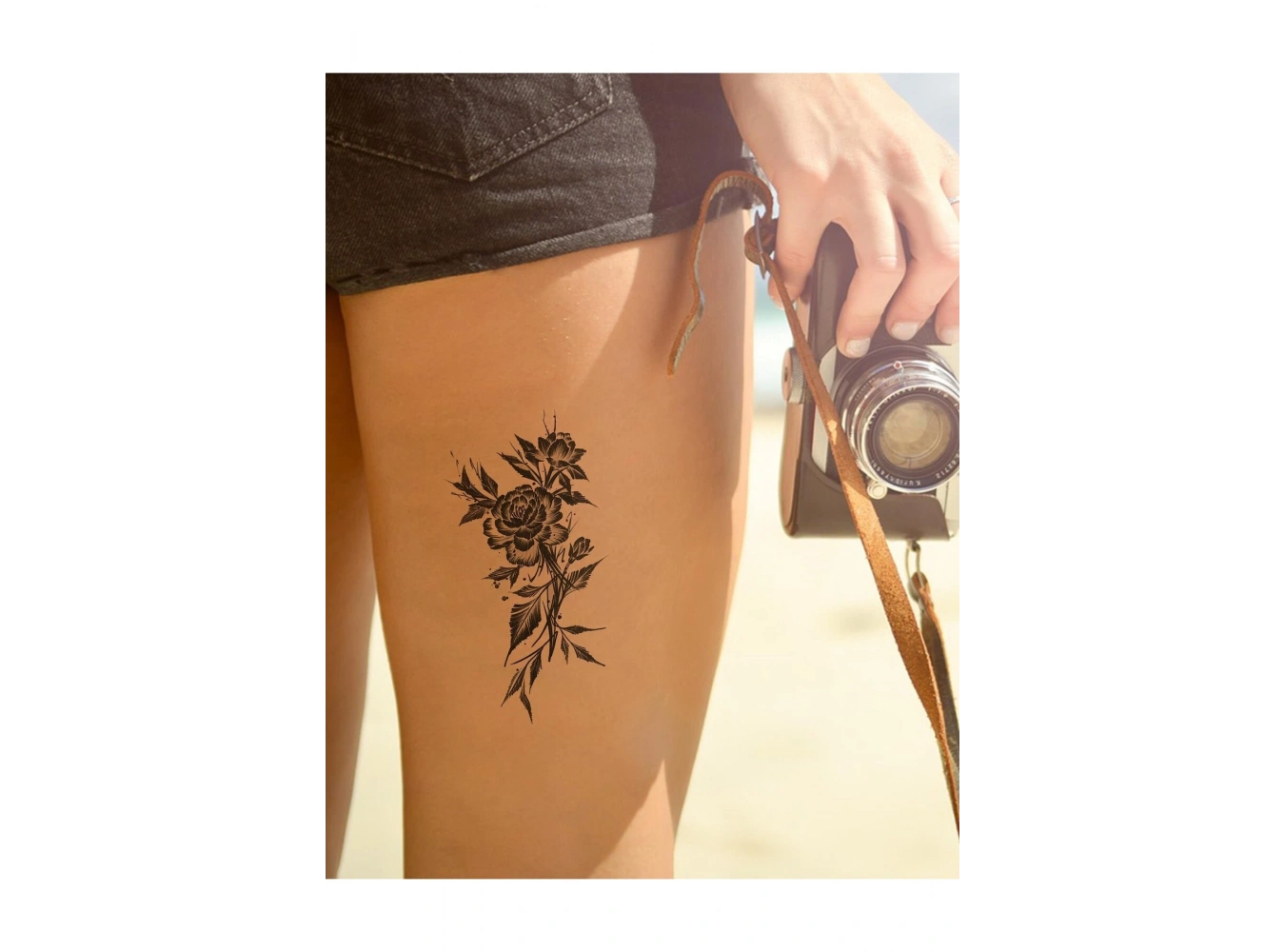 Gül Sonradan Kararan Yarı Kalıcı Geçici Dövme Tattoo