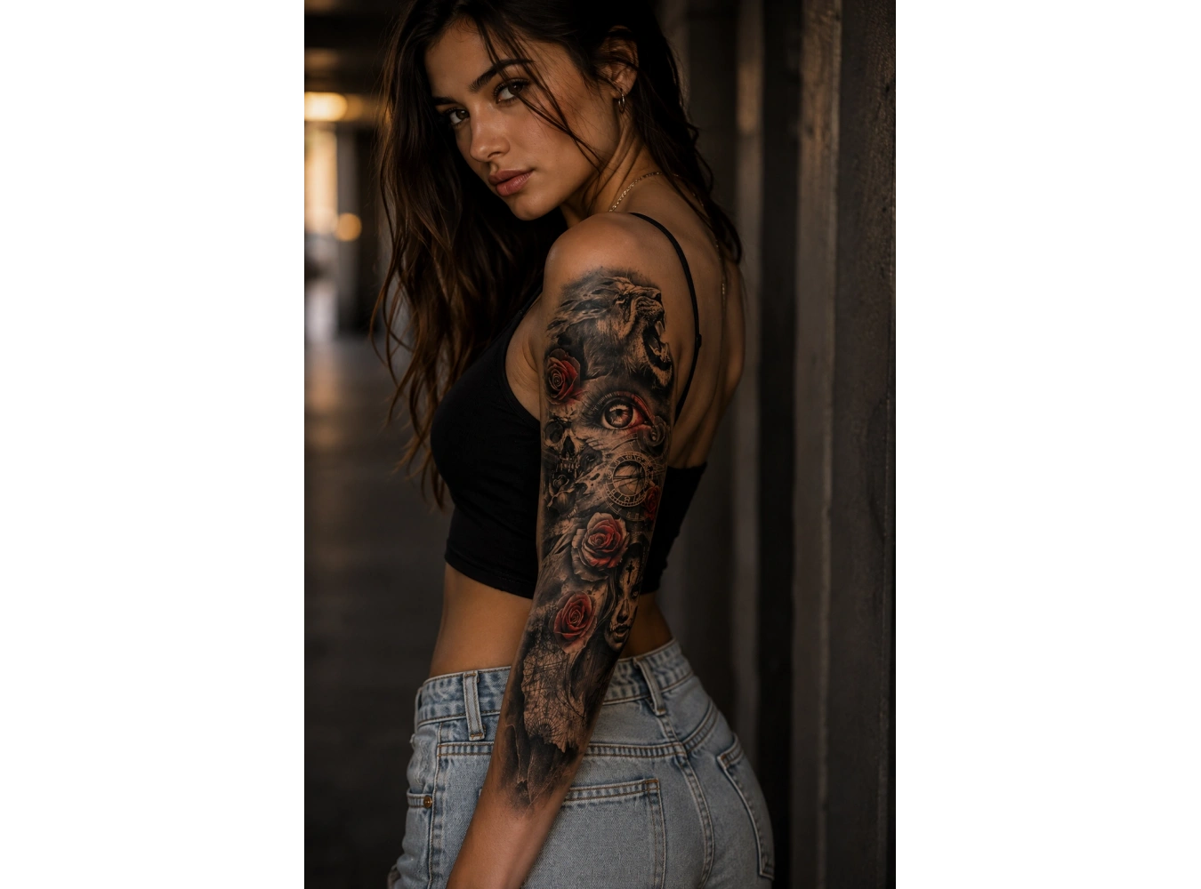 Gül Ve Aslan Kol Geçici Dövme Tattoo